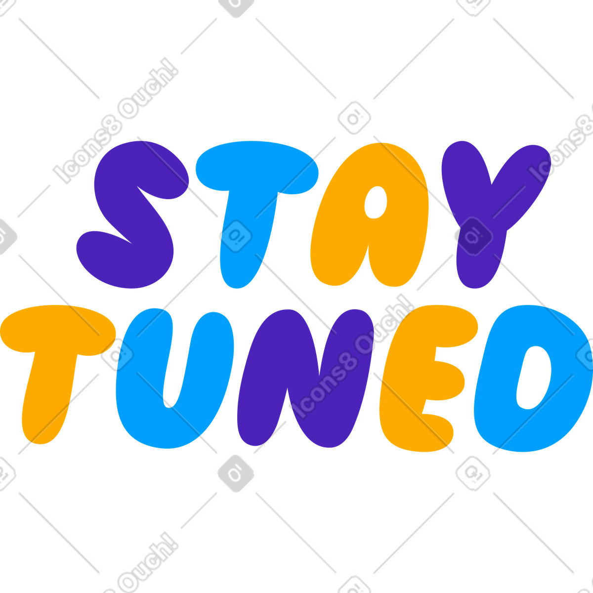 Scritta adesiva rigonfio multicolor rimanete sintonizzati testo illustrazione animata in stile Lettering scaricabile in GIF, Lottie (JSON), AE