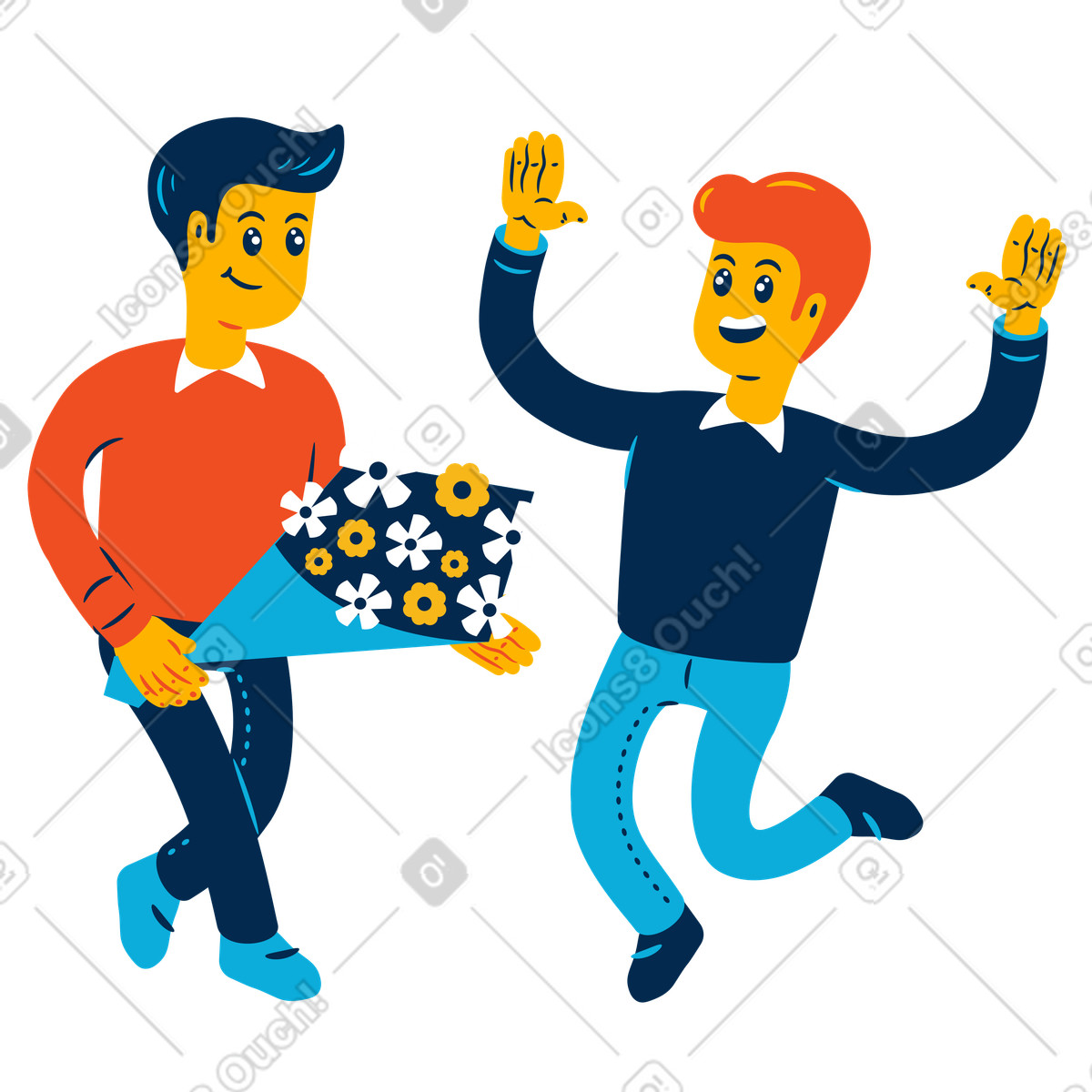 Happy reaction to flower bouquet, Romantic relationships or special event-Illustration im Flame-Stil als Download in PNG, SVG