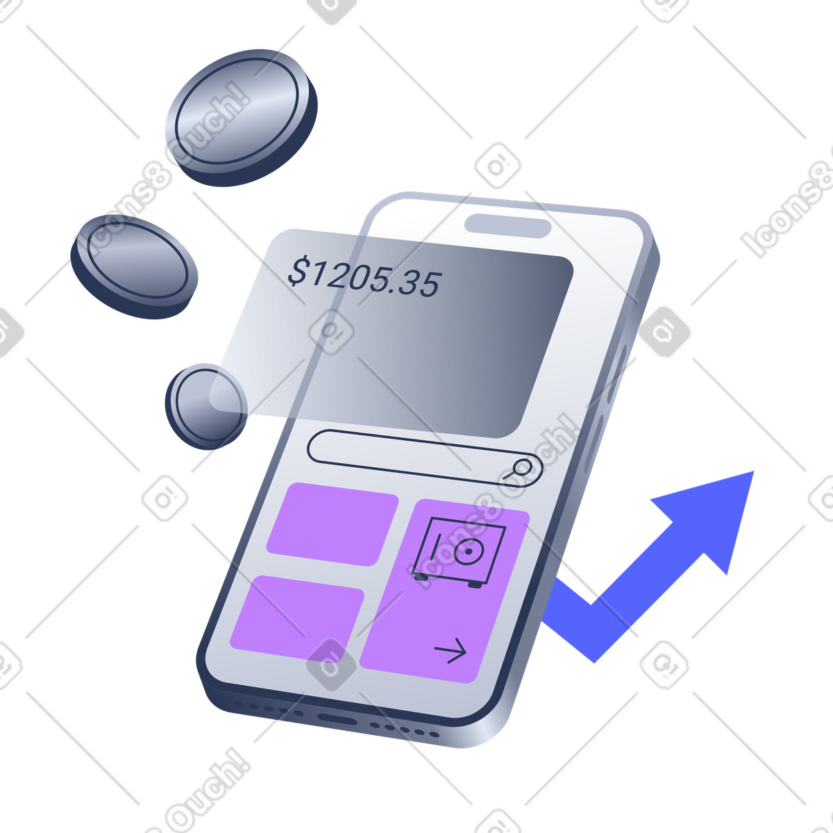 Ilustración Digital wallet app on smartphone en estilo Lucent a descargar en PNG y SVG