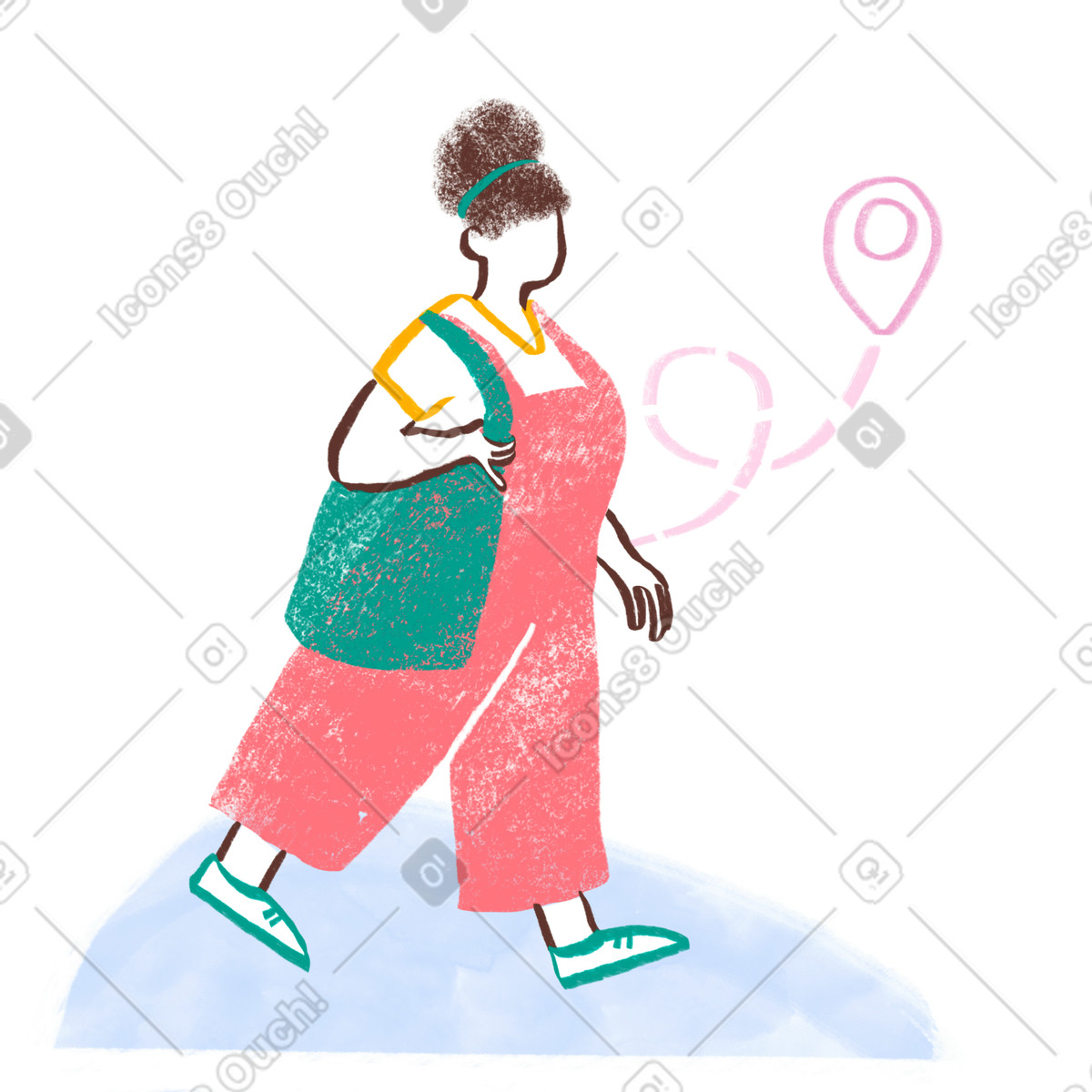 Company 스타일의 Woman walking with gps 일러스트레이션 PNG, SVG 다운로드