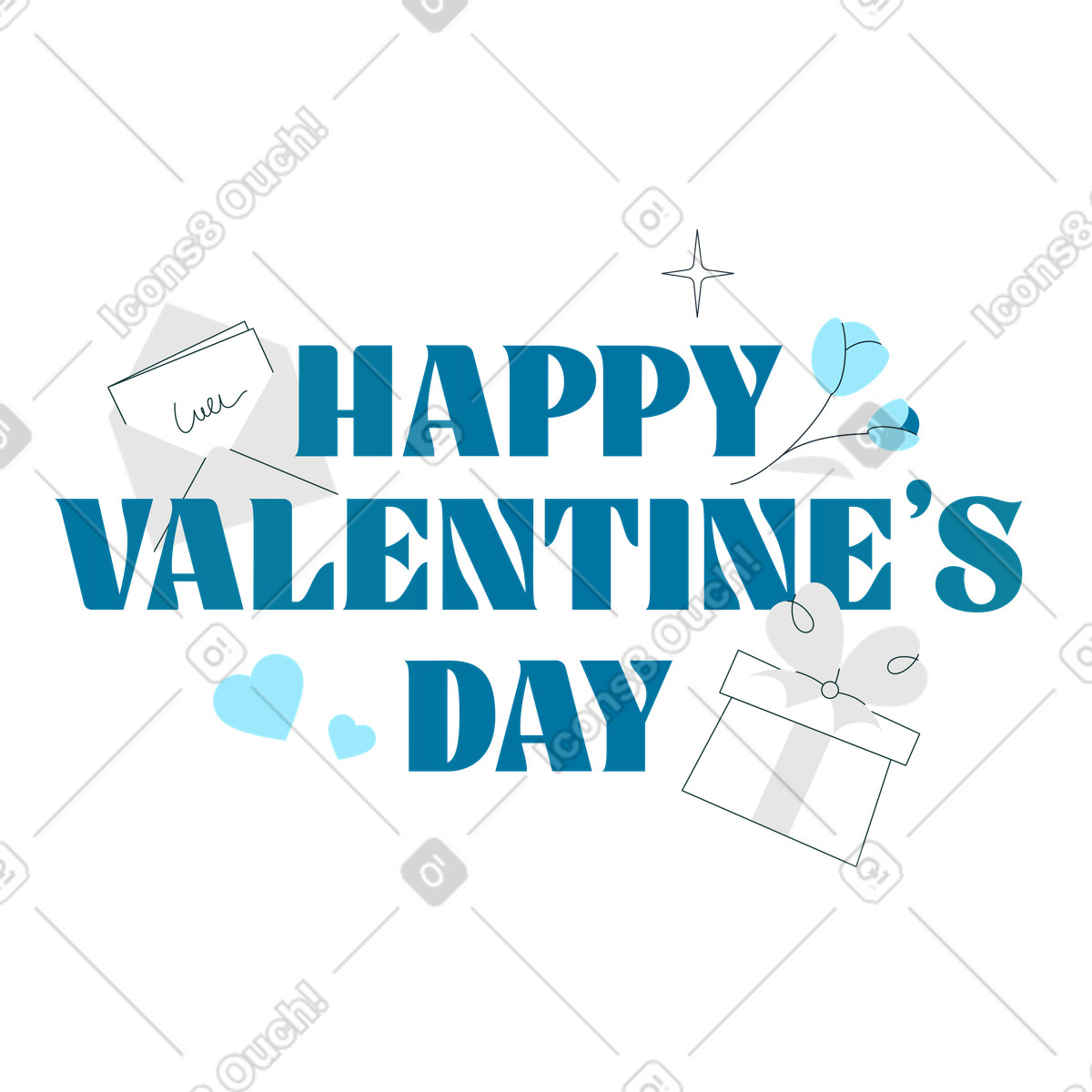 Valentine greeting card with roses and gifts, Romantic holiday-Illustration im Indigo-Stil als Download in PNG, SVG