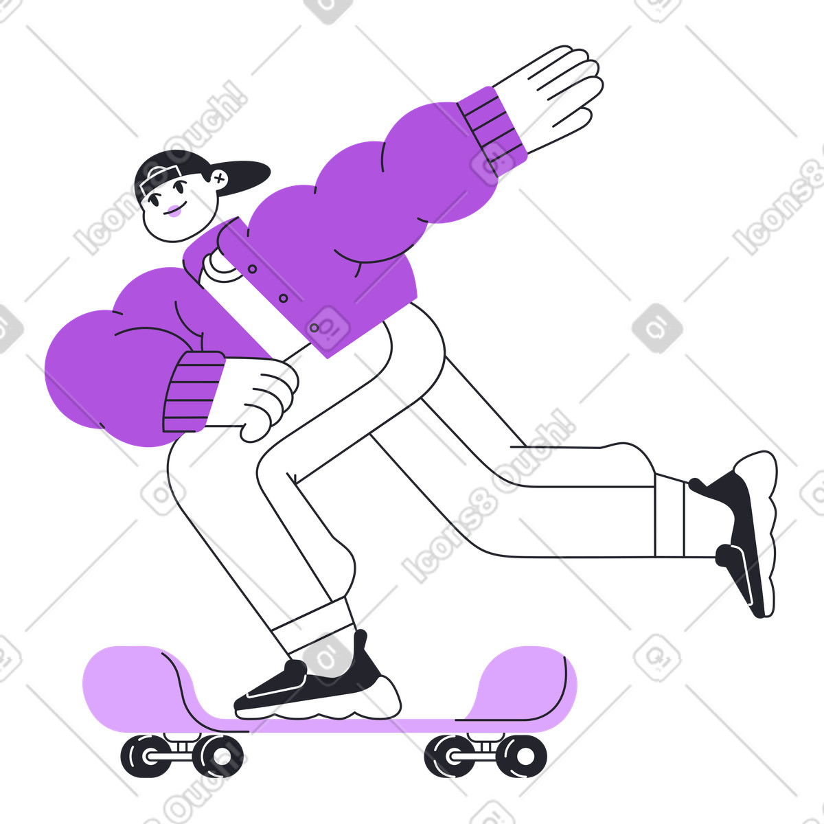 Ilustração animada de O homem anda skate em no estilo Grapy para baixar em GIF, Lottie (JSON), AE