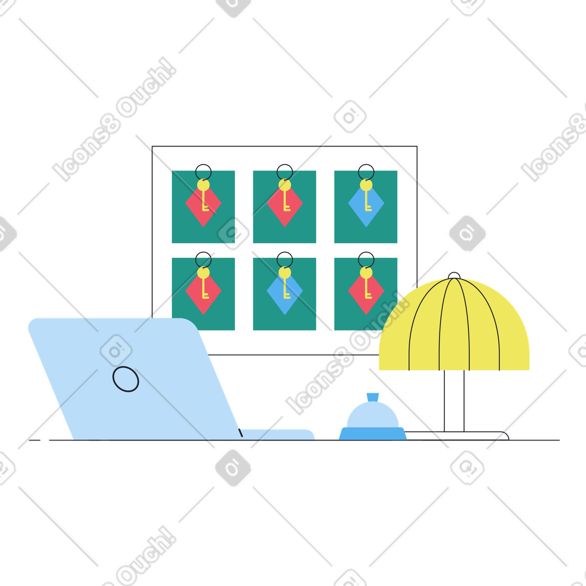 Boba スタイルの ホテルのフロントにあるキーラック のイラストをPNG、SVG形式でダウンロード