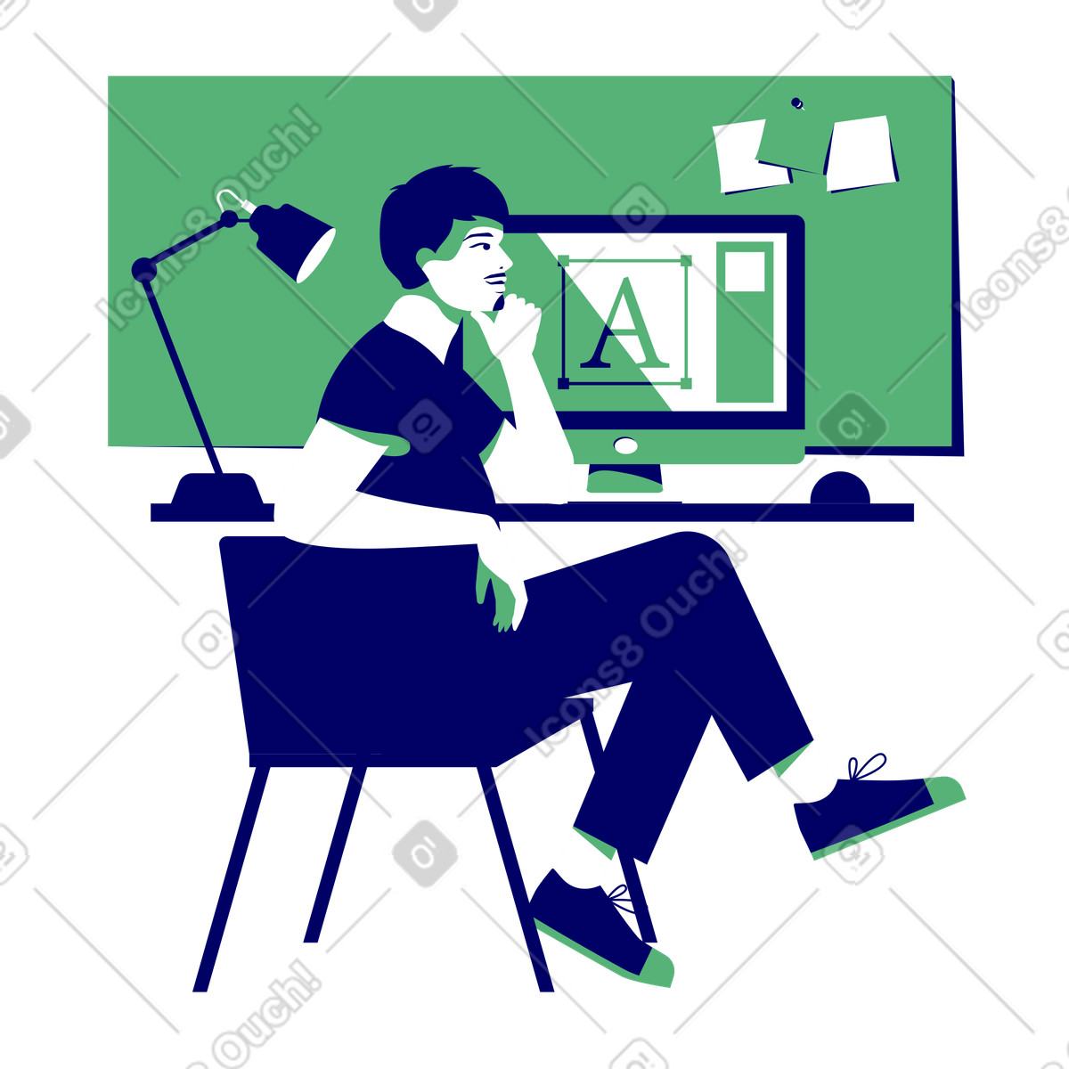 Designer sul posto di lavoro illustrazione in stile Lounge scarica in PNG, SVG