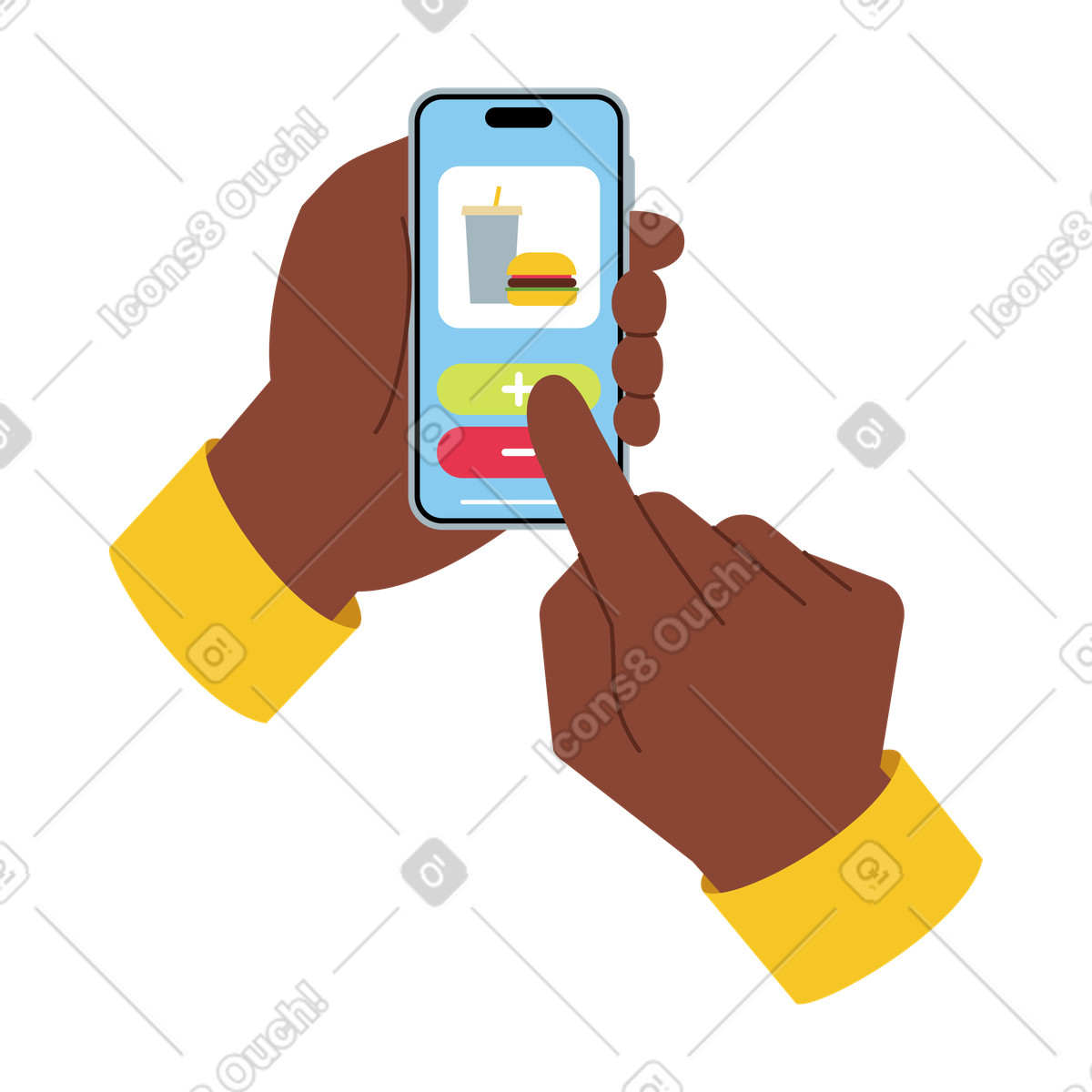 Ordering food with your phone illustration in Catchy style download in PNG, SVG