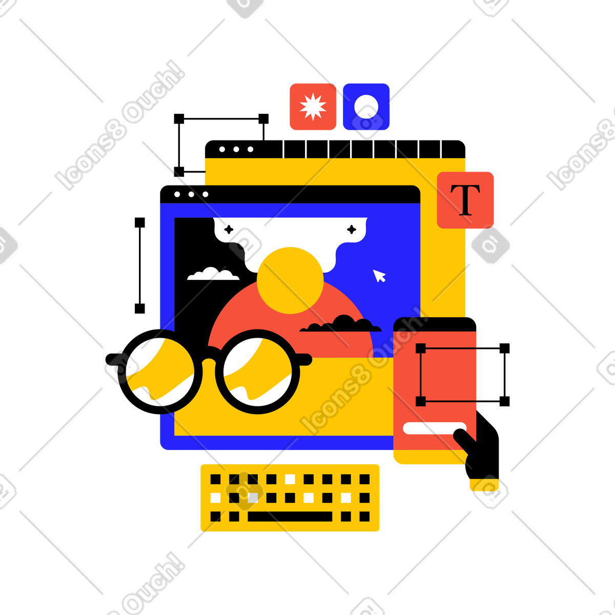 Graphic design workspace illustration in PNG, SVG