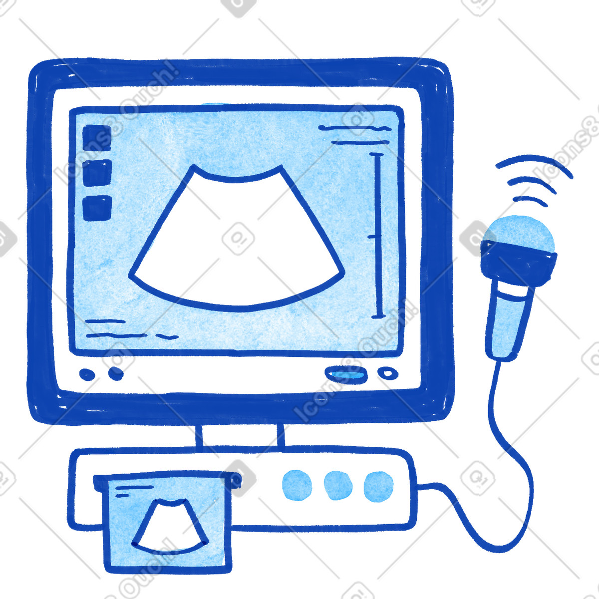 Ilustração de Hospital imaging device monitor controls and ultrasound probe for patient examination em no estilo Tint para baixar em PNG, SVG