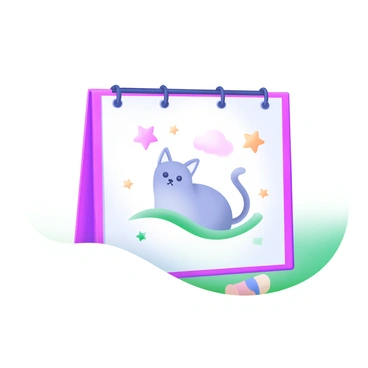 A modern pastel illustration featuring a "tiny cat" delicately sketched in a minimalist style, occupying a central position on an "eighth illustration board." The cat has distinct features, including pointed ears and a curling tail, and is surrounded by soft, pastel-colored elements like small stars and gentle clouds. The background of the board is a light shade, providing a subtle contrast to the cat sketch.