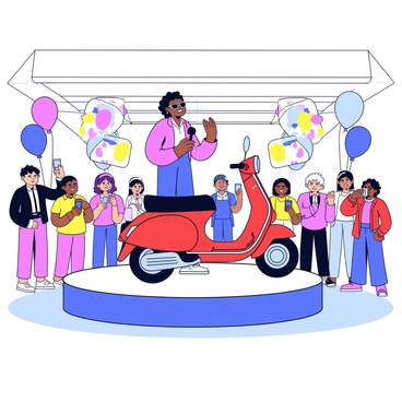 A celebrity unveiling a new moped model at a special event in the dealership