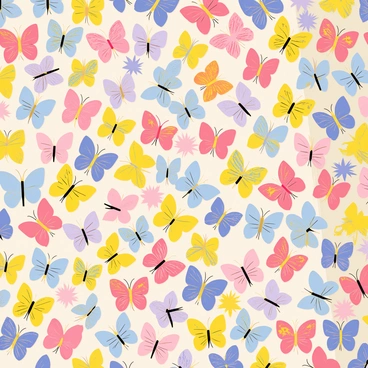 A mosaic wall composed of numerous butterfly-shaped tiles in vibrant colors. Each tile features intricate designs, showcasing various patterns and textures. The butterflies are arranged in an alternating pattern, creating a visually striking effect. The background of the wall is a smooth surface that enhances the brightness of the butterfly tiles, making them stand out prominently. Sunlight casts shadows and highlights on the tiles, emphasizing their three-dimensional shapes.