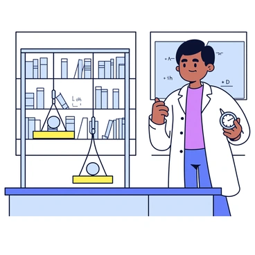A physicist stands in a laboratory setting, engaged in a classic physics experiment. The physicist has short, dark hair and is wearing a white lab coat. In front of them, there are two pendulums suspended from a sturdy frame. One pendulum has a small metallic weight, while the other features a larger wooden weight. Both pendulums are in mid-swing, creating visible arcs in the air. The background shows shelves filled with scientific books and equipment, with a chalkboard displaying equations related to pendulum motion. The physicist is concentrating on the experiment, holding a stopwatch in one hand to measure the duration of the swings.