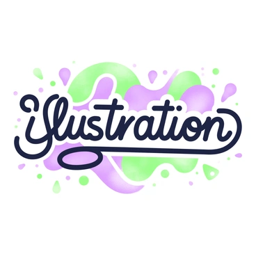 The word "illustration" is prominently displayed in a bold font, emerging from a vibrant splash of watercolor paints. The splash features various curved and overlapping shapes, creating a dynamic effect around the word. The colors of the splash blend into each other, with some areas being darker and others lighter, giving depth to the design. The background is a subtle gradient that enhances the visual impact of the text and paint splash. Small droplets of paint are scattered around, adding to the sense of movement and creativity.