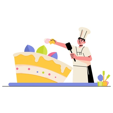 A cake that turned out lopsided, with a baker trying to fix it with icing