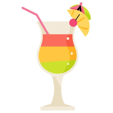 A refreshing tropical fruit cocktail in a fancy glass, garnished with a slice of pineapple and a cherry.