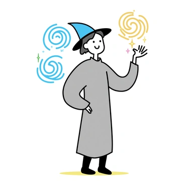 A mage casting spells depicted as swirling vortices of light and color