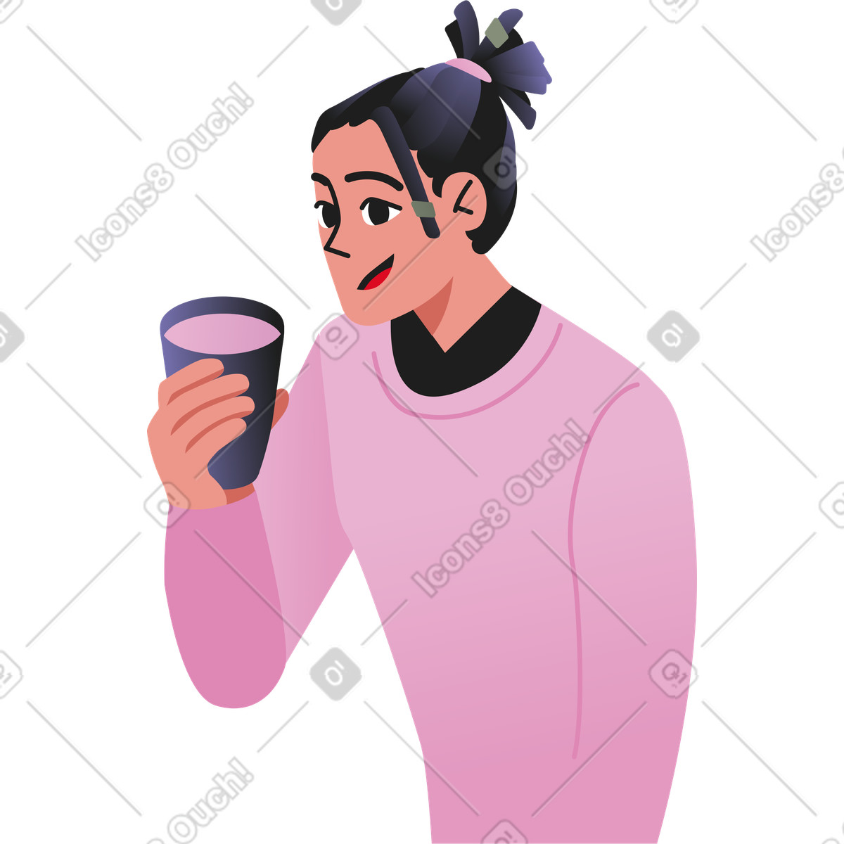 Giovane donna seduta con un bicchiere in mano illustrazione stile Coworking scarica PNG, SVG
