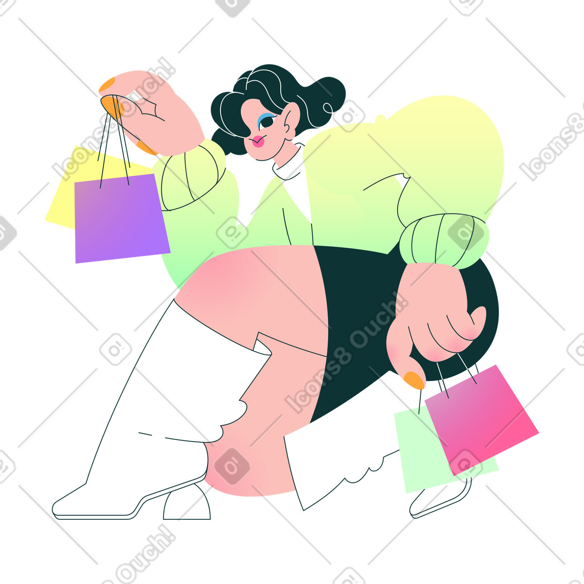 Illustration Fille contente de ses achats dans le style Florid à télécharger aux formats PNG, SVG