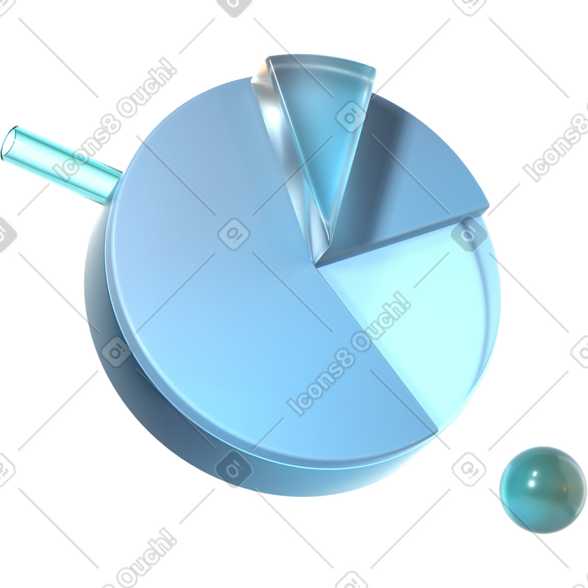Ilustración Gráfico circular monocromático flotante en estilo 3D Glassy a descargar en PNG y SVG