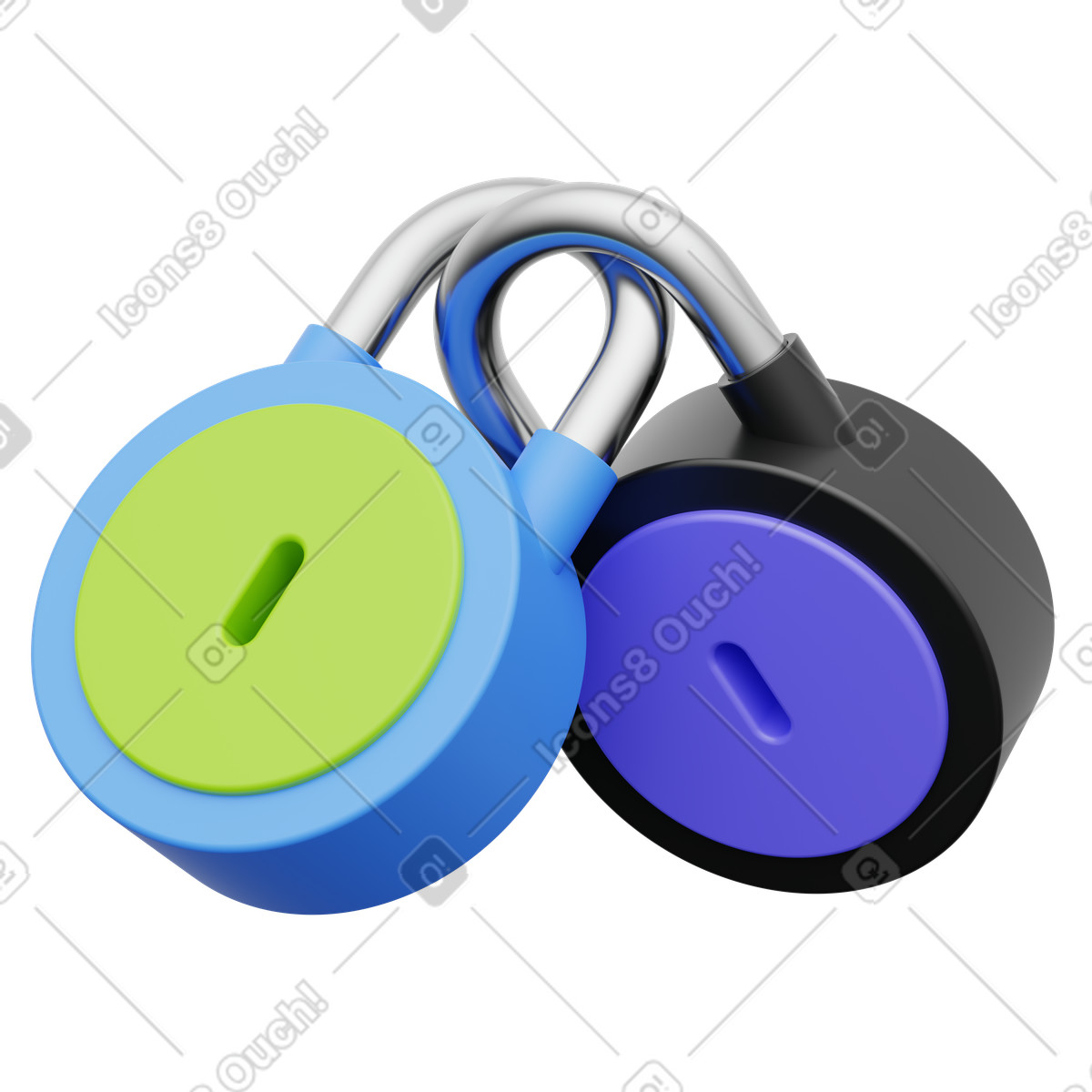Data privacy and system defense mechanisms, Multiple padlocks cluster illustration in 3D Playful style download in PNG, SVG