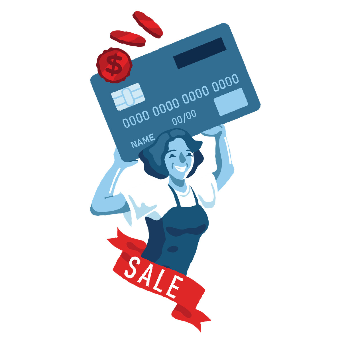 Woman paying by card at sale illustration in PNG, SVG