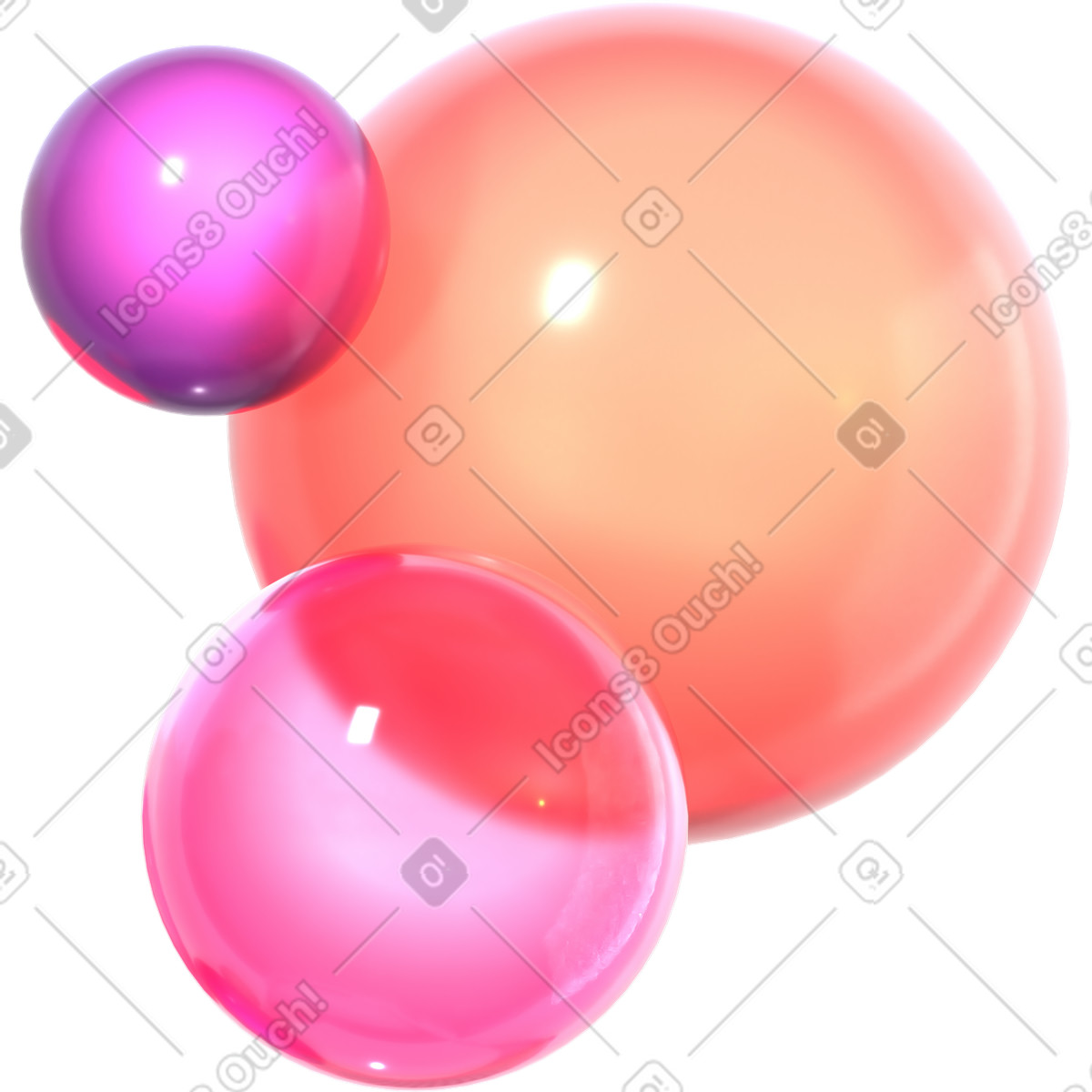 3D Glassy スタイルの 3 つのガラスの泡 のイラストをPNG、SVG形式でダウンロード