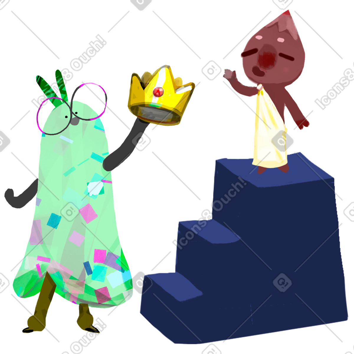 Character waving their hand during coronation ceremony, Leadership and success concept illustrazione in stile Atomic scarica in PNG, SVG