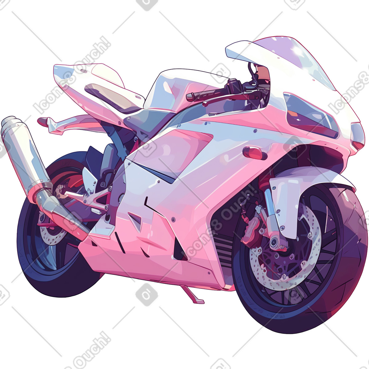 White motorcycle illustration in Glazy style download in PNG, SVG