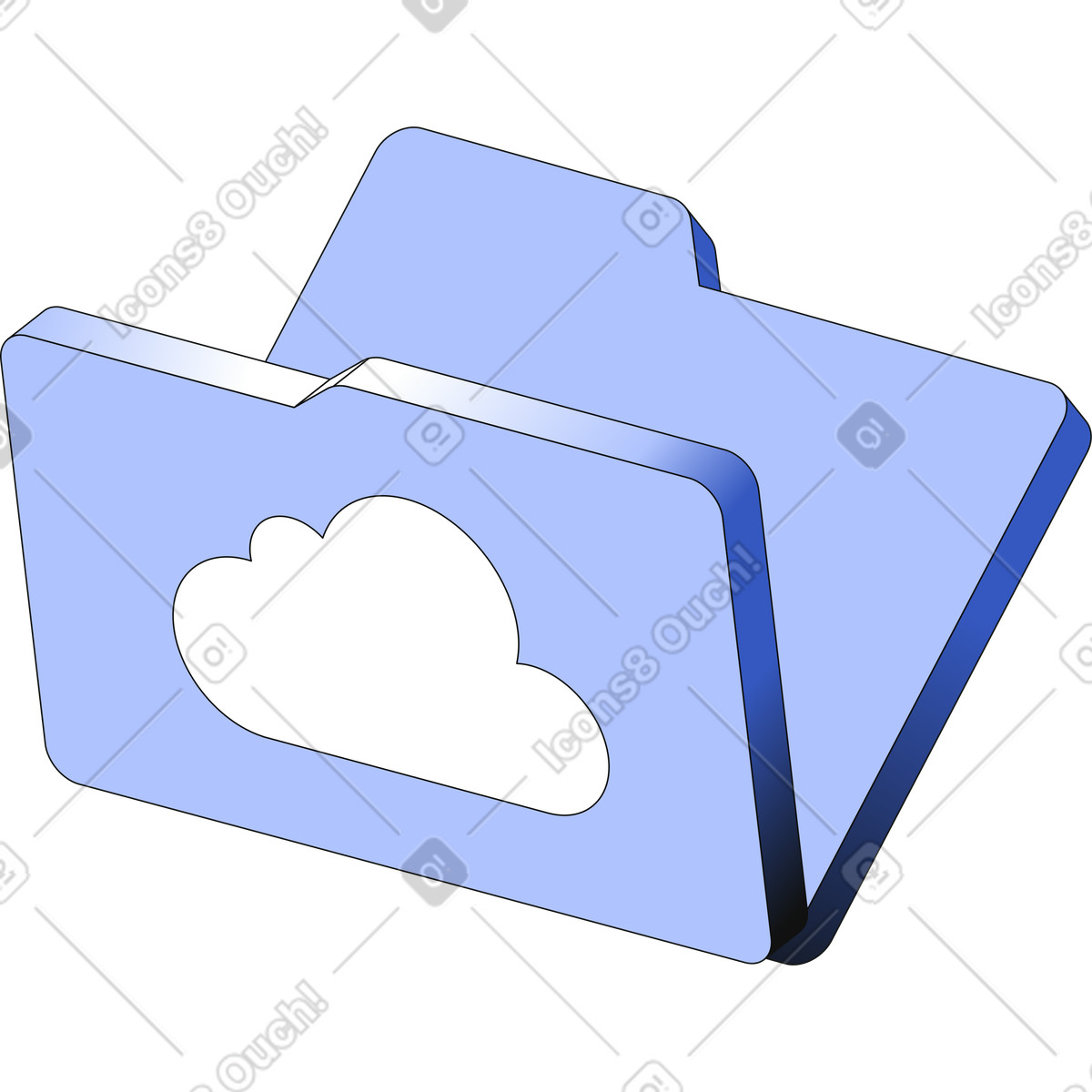 Open folder with cloud illustration in PNG, SVG
