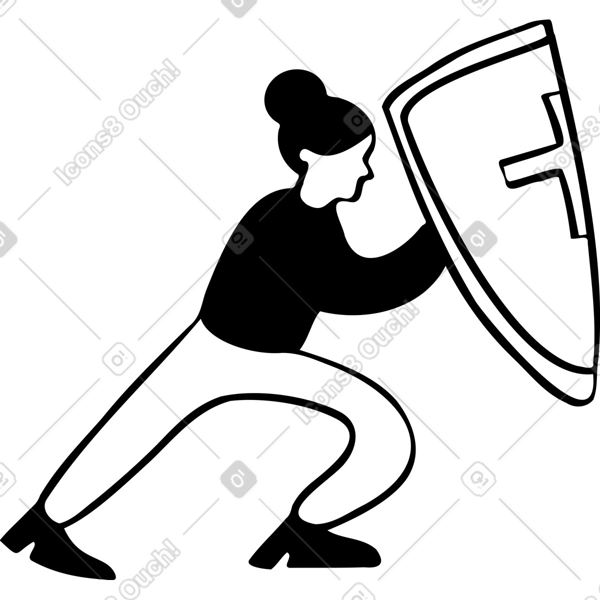 Woman with a shield illustration in Journal style download in PNG, SVG