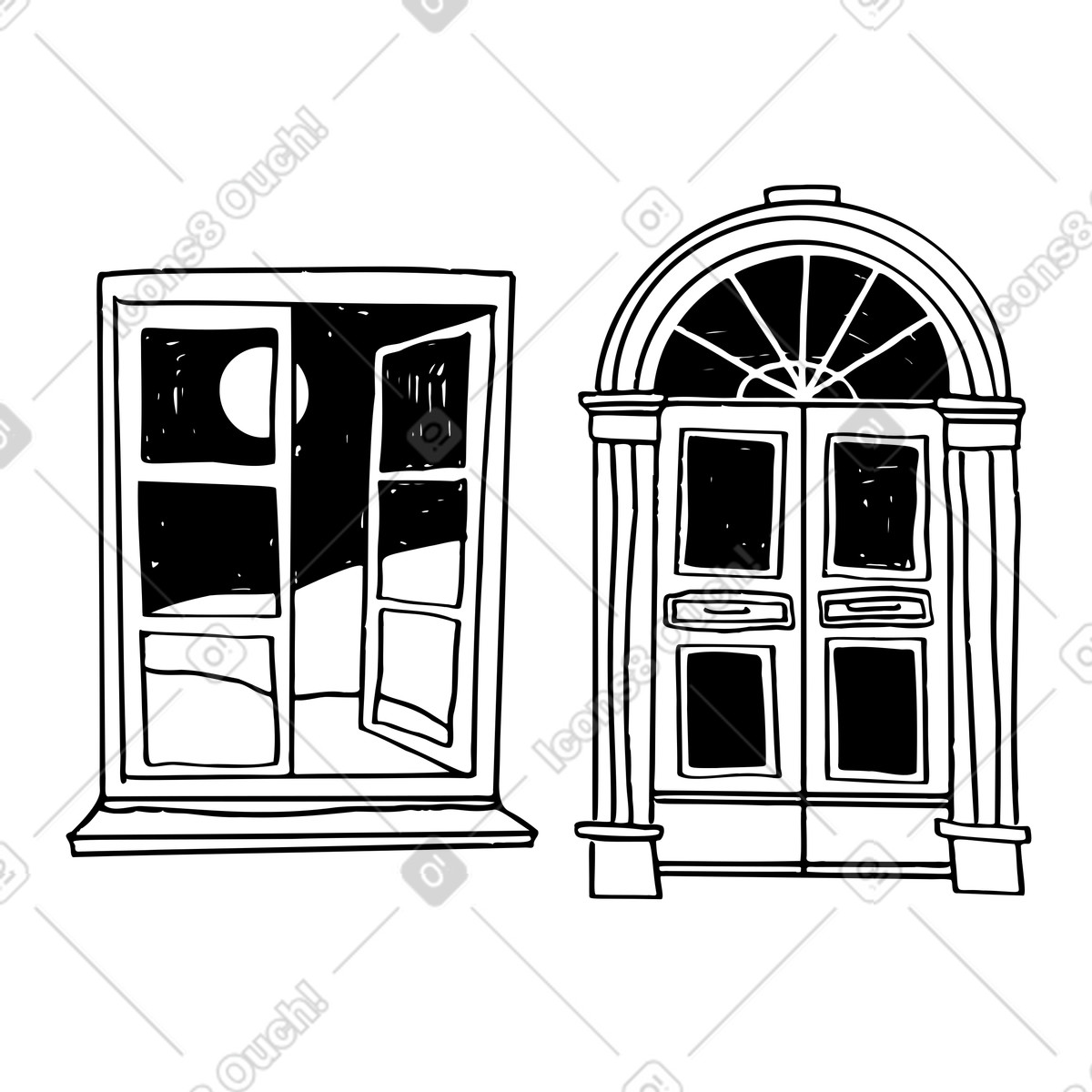 Ornate door and window illustration in Marks style download in PNG, SVG