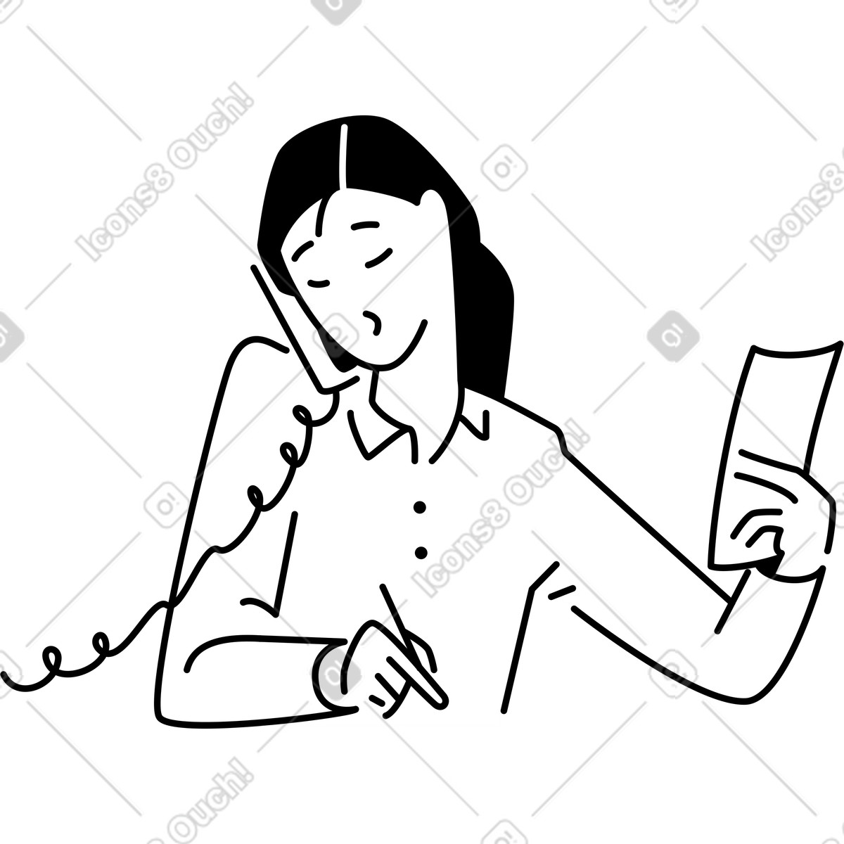 Giovane donna con la cornetta del telefono illustrazione in stile Weekday scarica in PNG, SVG