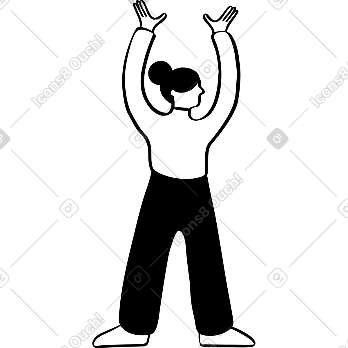 Woman with hands up illustration in Journal style download in PNG, SVG
