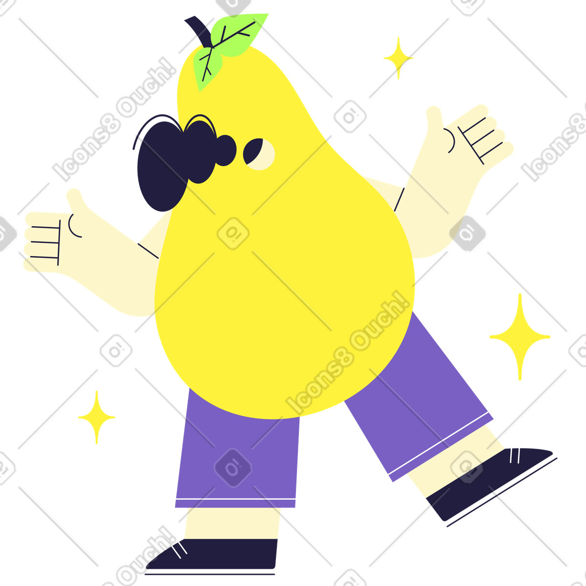 下载 Mellow 风格的 身穿梨子服装的水果狂热者 插画，支持 PNG、SVG 格式