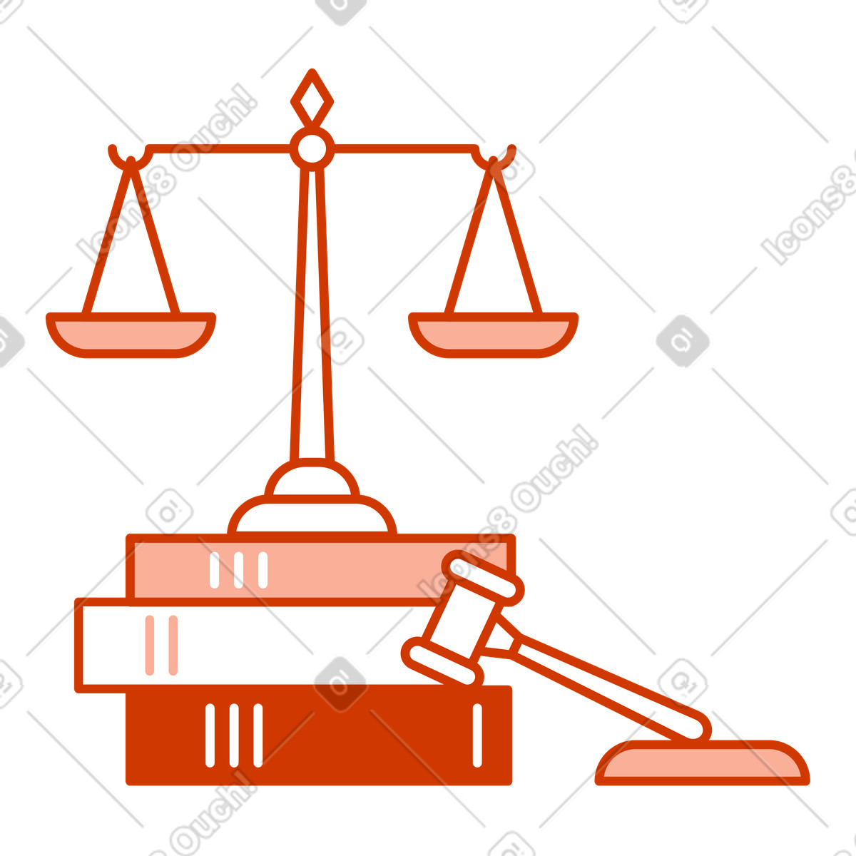Illustration Marteau de juge, balance et livres droit dans le style Natty à télécharger aux formats PNG, SVG
