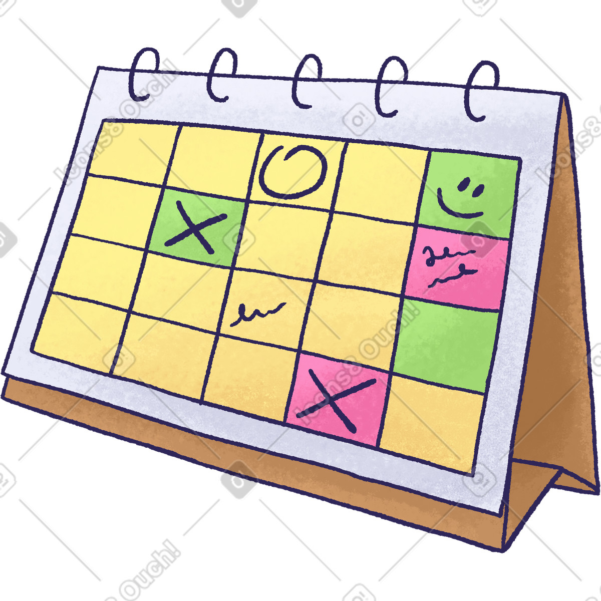 Ilustración Desk calendar with colorful marked dates and notes en estilo Hue a descargar en PNG y SVG