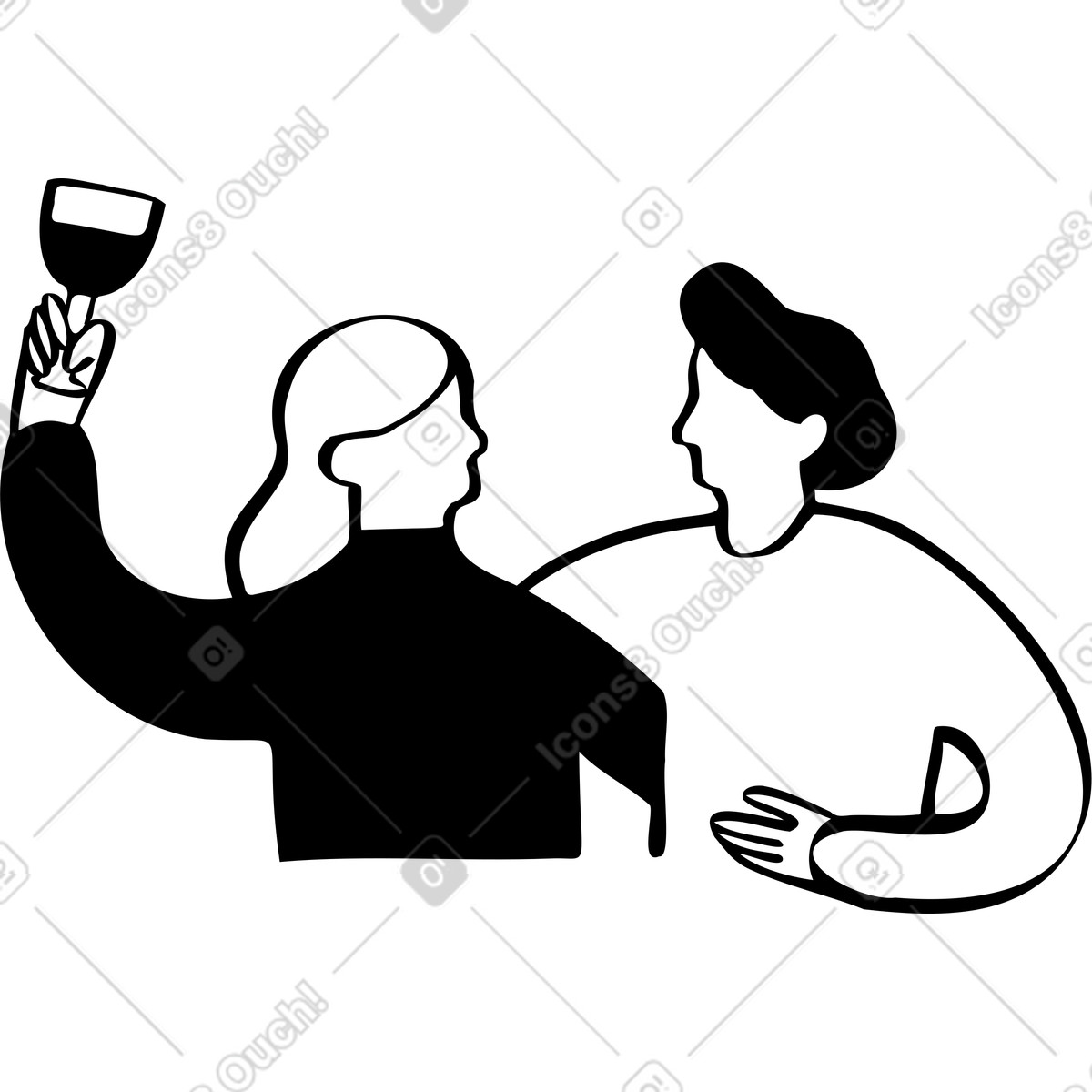 Couple sitting together illustration in Journal style download in PNG, SVG