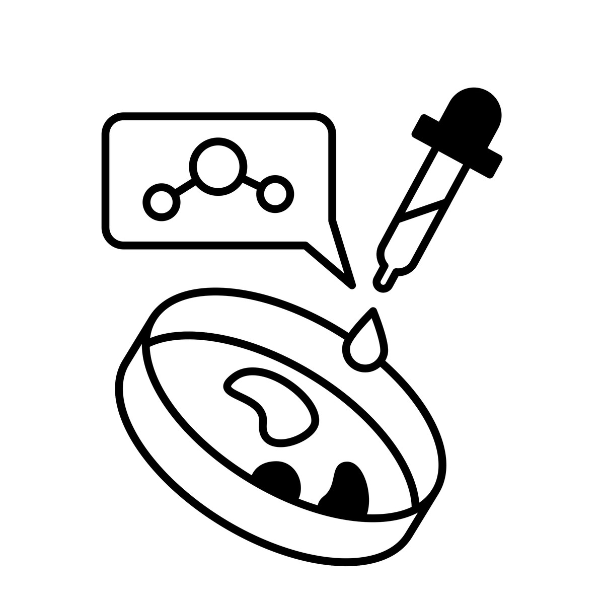 Ilustração de Experimento biologia em placa petri com pipeta e ícone molécula no estilo Notion Line Art para baixar PNG, SVG