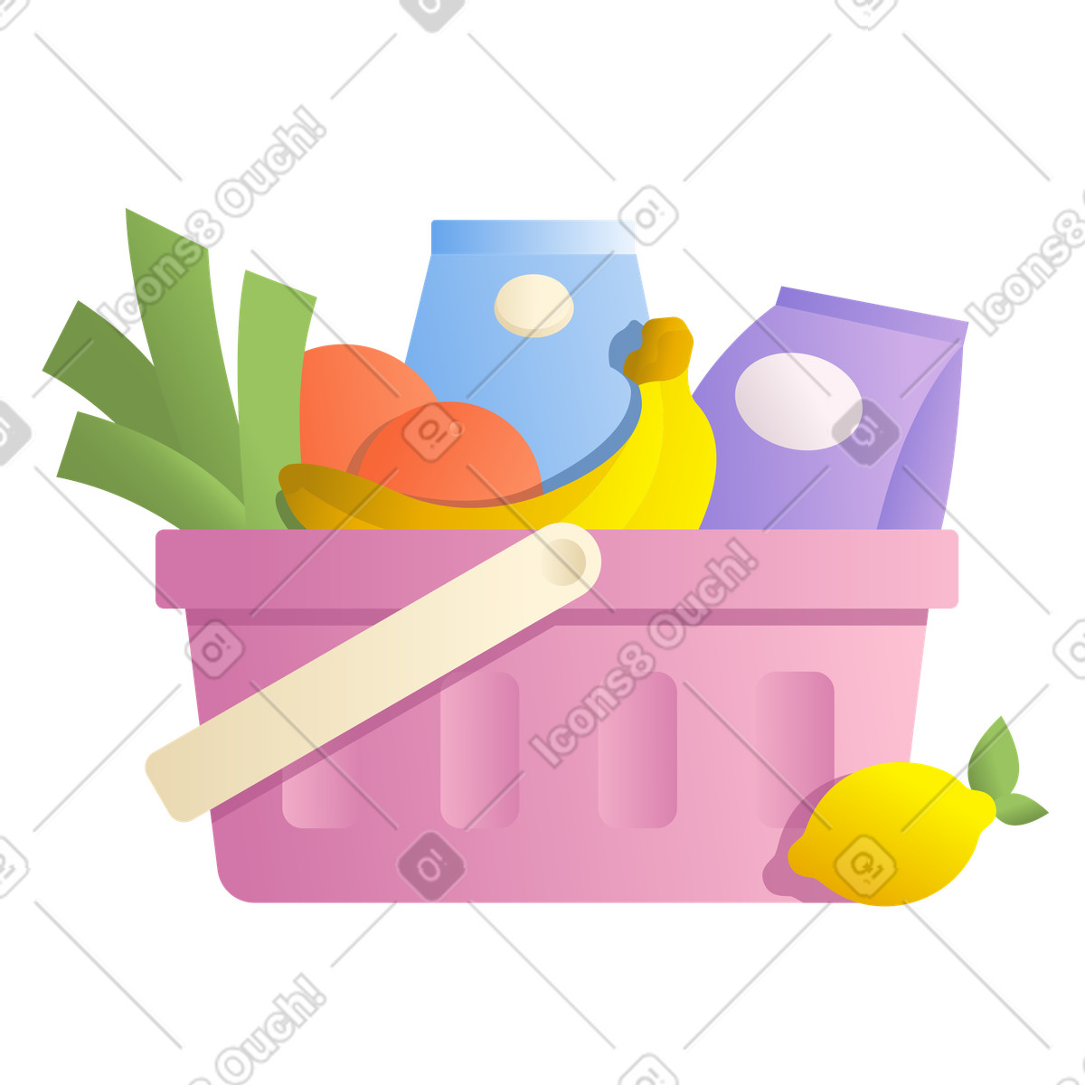 Ilustração de Basket with fruits and food products, Grocery shopping supermarket em no estilo Silky para baixar em PNG, SVG
