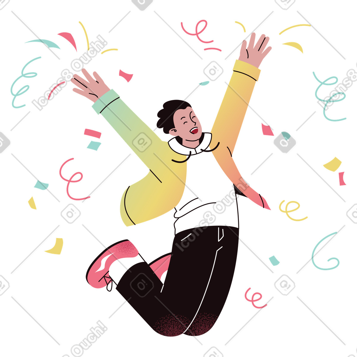 Jumping with confetti illustration cheerful achievement clipart celebrating joyful moments