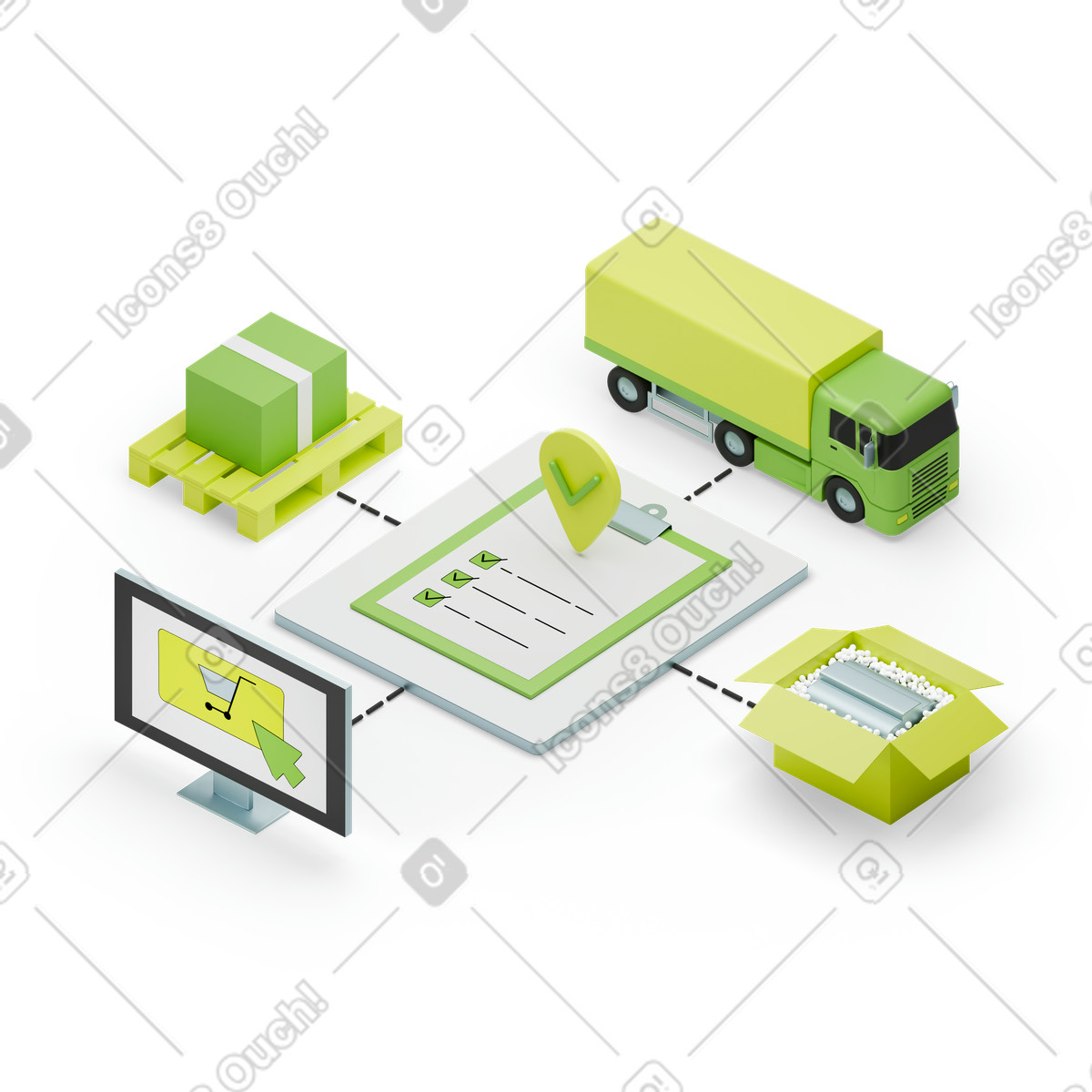 Cargo supply chain and management illustration in 3D Isometric style download in PNG, SVG
