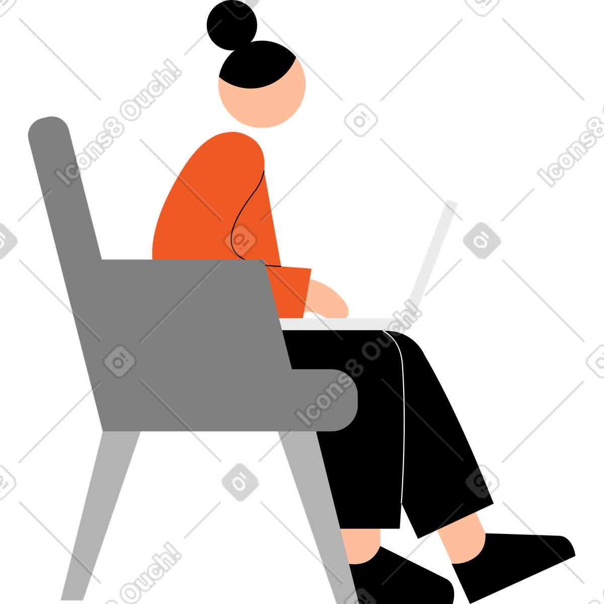 Junge frau sitzt auf einem stuhl mit laptop-Illustration im Tiny-Stil als Download in PNG, SVG