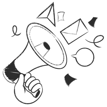 A megaphone with messages and icons - Graphite style illustration