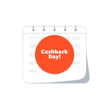 A calendar page featuring a large red circle prominently placed around a specific date. The date is clearly visible and marked with bold lettering. Additionally, the words "Cashback Day!" are displayed in a fun, playful font within the circle. The background of the calendar page is white, with clean lines forming the grid of dates, creating a bright and lively appearance.