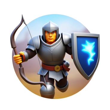 A fantasy warrior charging into battle with a crossbow and magical shield.