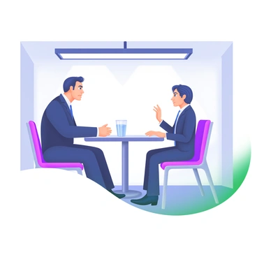 A modern pastel illustration depicting an FBI agent with a serious expression, wearing a dark suit and tie, sitting across from a suspect. The suspect, with a nervous demeanor, responds while sitting in a simple metal chair. The room is stark and minimalistic, featuring white walls and a single table between them. Overhead, there are bright, fluorescent lights casting a stark glow. A glass of water sits on the table, adding a touch of realism to the interrogation scene.