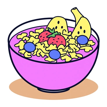 A vibrant rhubarb smoothie bowl with a thick, creamy texture. The bowl is filled with a bright pink rhubarb mixture. On top of the smoothie, there is a generous layer of golden granola, providing a crunchy texture. Fresh fruits such as sliced bananas, strawberries, and blueberries are artfully arranged on the surface. The bowl is placed on a wooden table, enhancing the colorful presentation.