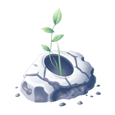 Illustrate a young plant sprouting from within the hollow of a bone, symbolizing growth and regeneration.