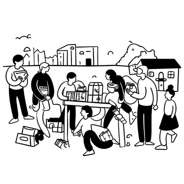 Community members distributing food and supplies in a flood-hit area of China