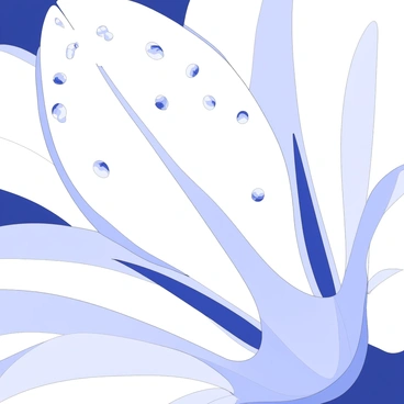 A close-up of a flower petal is shown, covered in dewdrops that reflect light. The petal has delicate textures and curves, showcasing fine details. Tiny droplets of water shimmer on its surface, some pooling at the edges. The background is softly blurred, emphasizing the focus on the petal and the intricate patterns formed by the moisture. Each drop perfectly captures the surrounding shapes in miniature reflections.