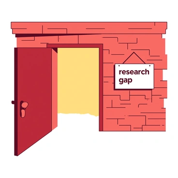 An open doorway in a red brick wall is illuminated by warm light shining through the entrance. The doorway reveals a glimpse of a bright space beyond. To the right of the door, there is a white sign hanging on the wall that reads "research gap" in bold letters. The light casts soft shadows on the bricks, creating a contrast between the textured surface of the wall and the brightness of the doorway.